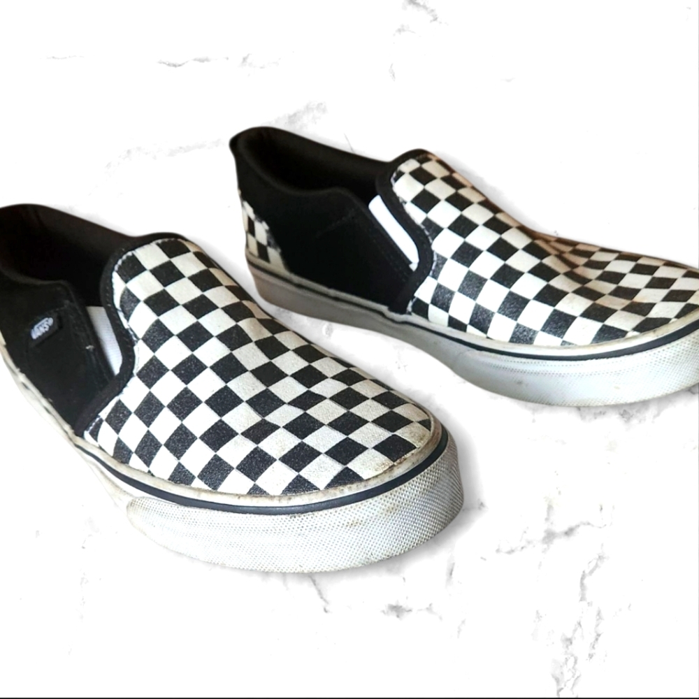 Vans Off The Wall Black and White Checkerboard Slip-Ons Missy Size 5